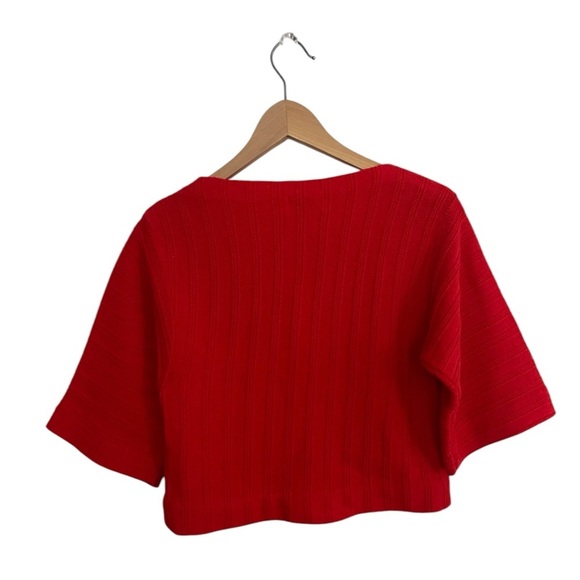 VINTAGE 70’-80’s Montgomery Wards boxy boat neckline Red Sweater office siren L - Picture 2 of 6